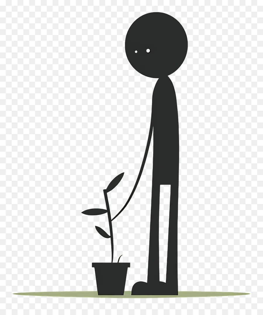 Jardinage En Forme De Bonhomme Allumette，Silhouette Avec Plante PNG