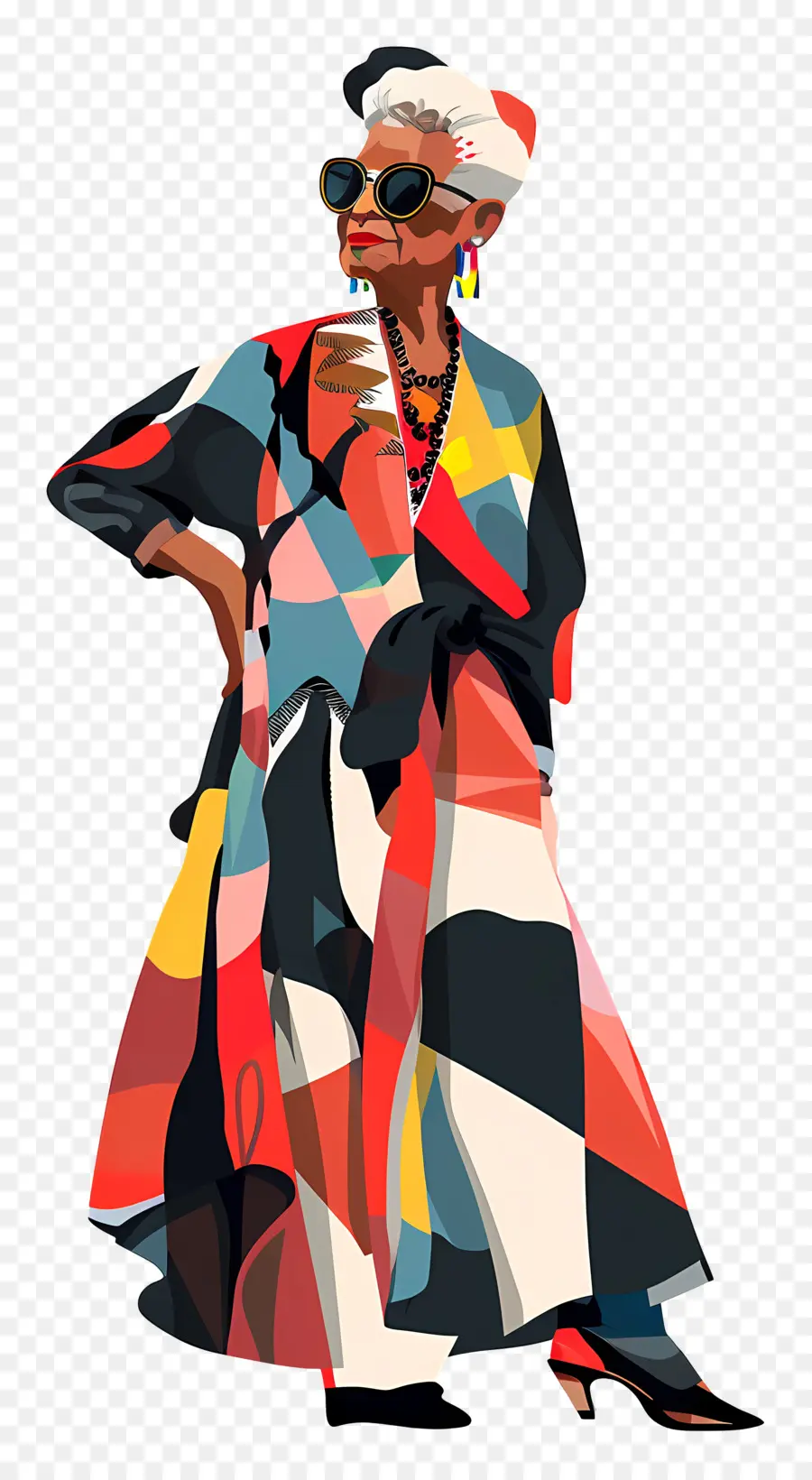 Vieille Femme，Robe à Motifs Géométriques PNG