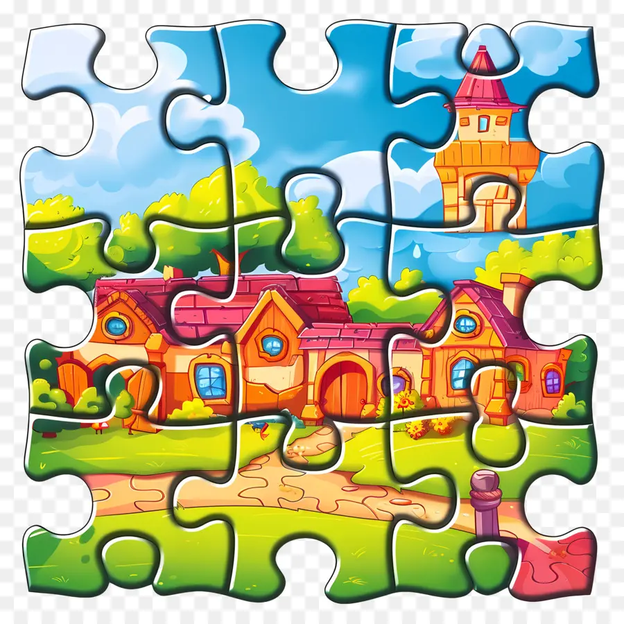 Puzzle，Village Paisible PNG