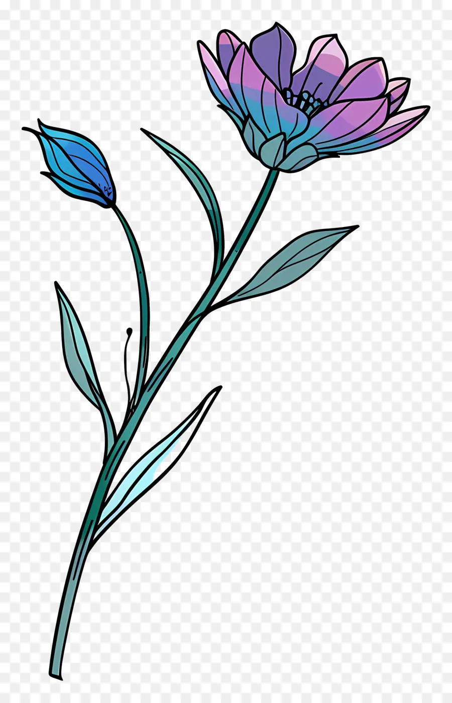 Tige De Fleur，Fleur Bleue PNG