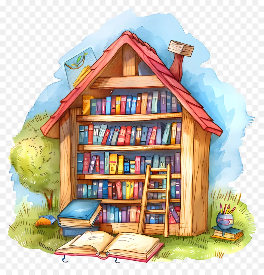 Bibliothèque，Petite Maison En Bois PNG