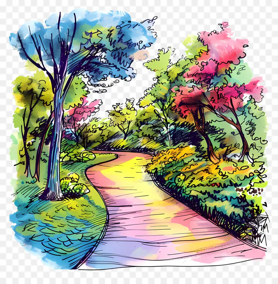 Chemin Du Parc，Peinture à L'aquarelle PNG