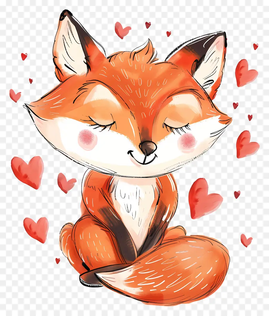 Fox Dans L'amour，Carton De Renard Mignon PNG