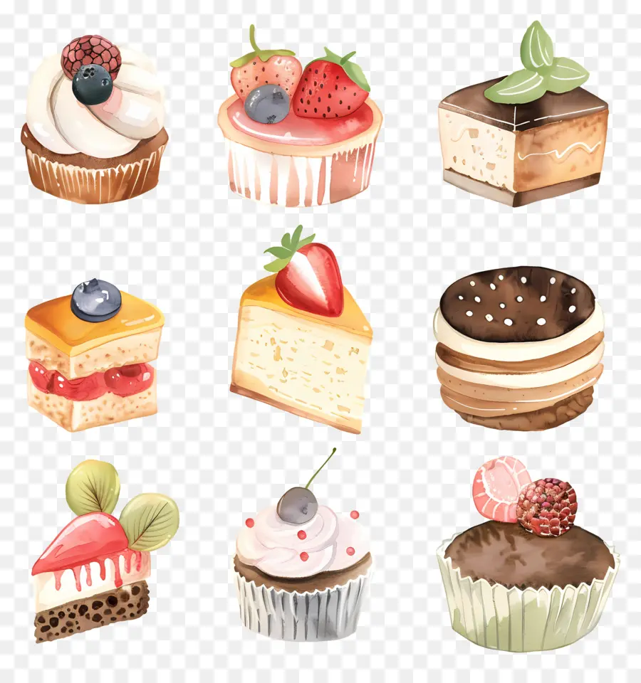 Les Desserts，Des Illustrations à L'aquarelle PNG