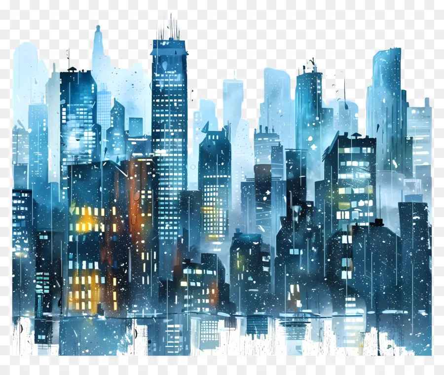 Paysage Urbain Pluvieux，Peinture Numérique PNG