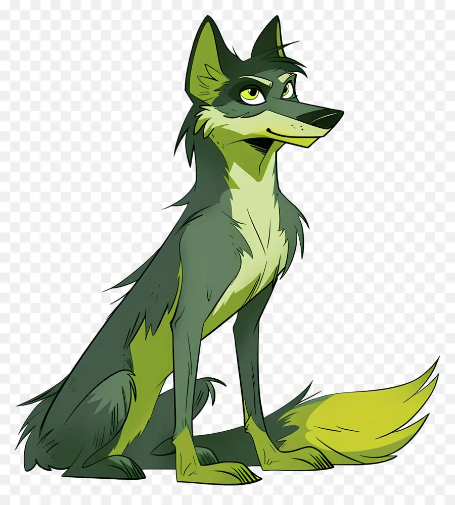 Dessin Animé Wolf，Le Vert Et Le Jaune PNG