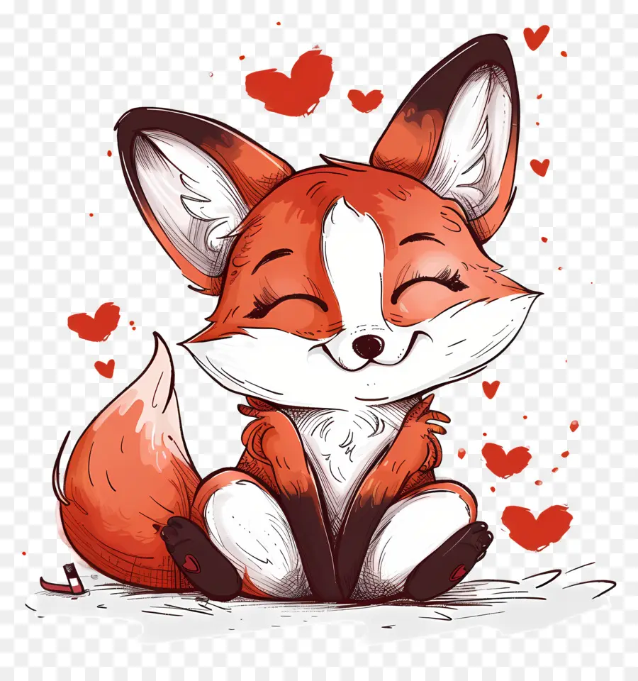 Fox Dans L'amour，Illustration De Renard Mignon PNG