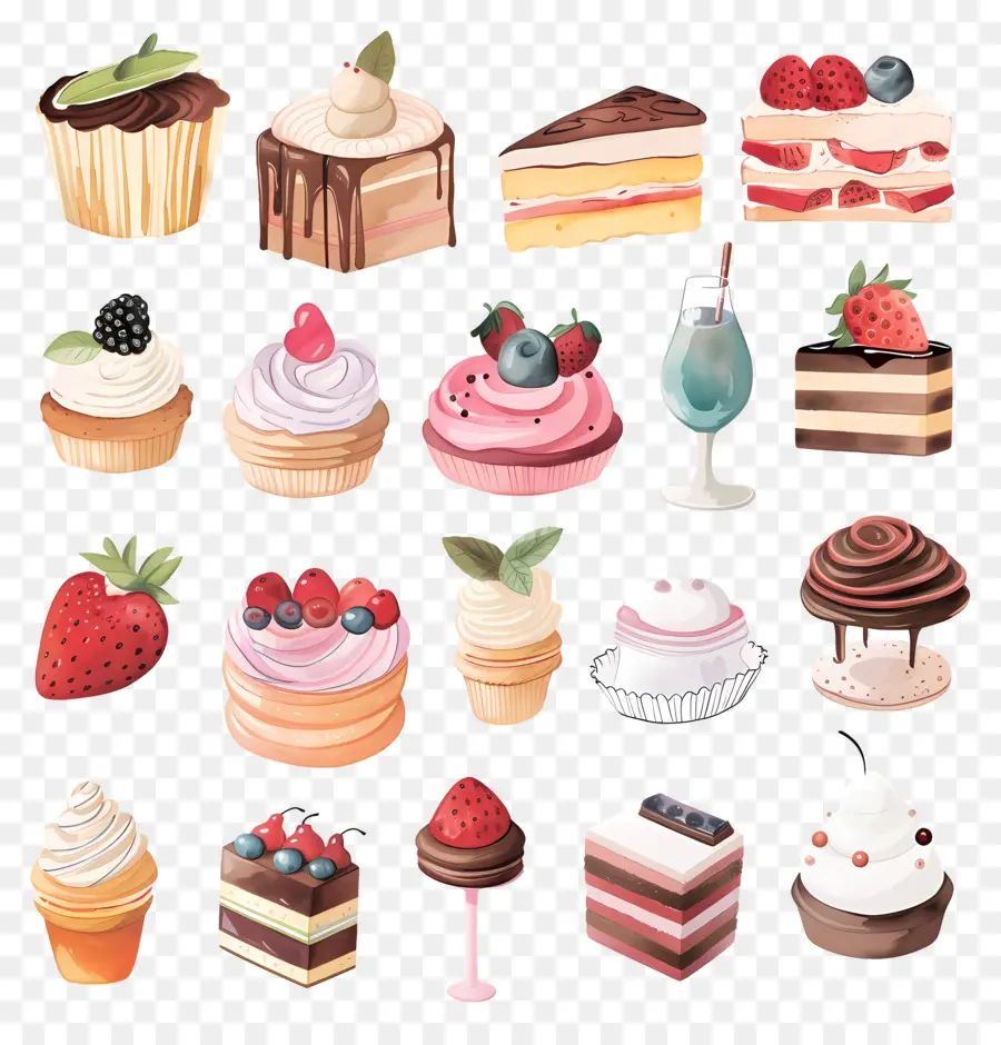 Les Desserts，Des Illustrations à L'aquarelle PNG