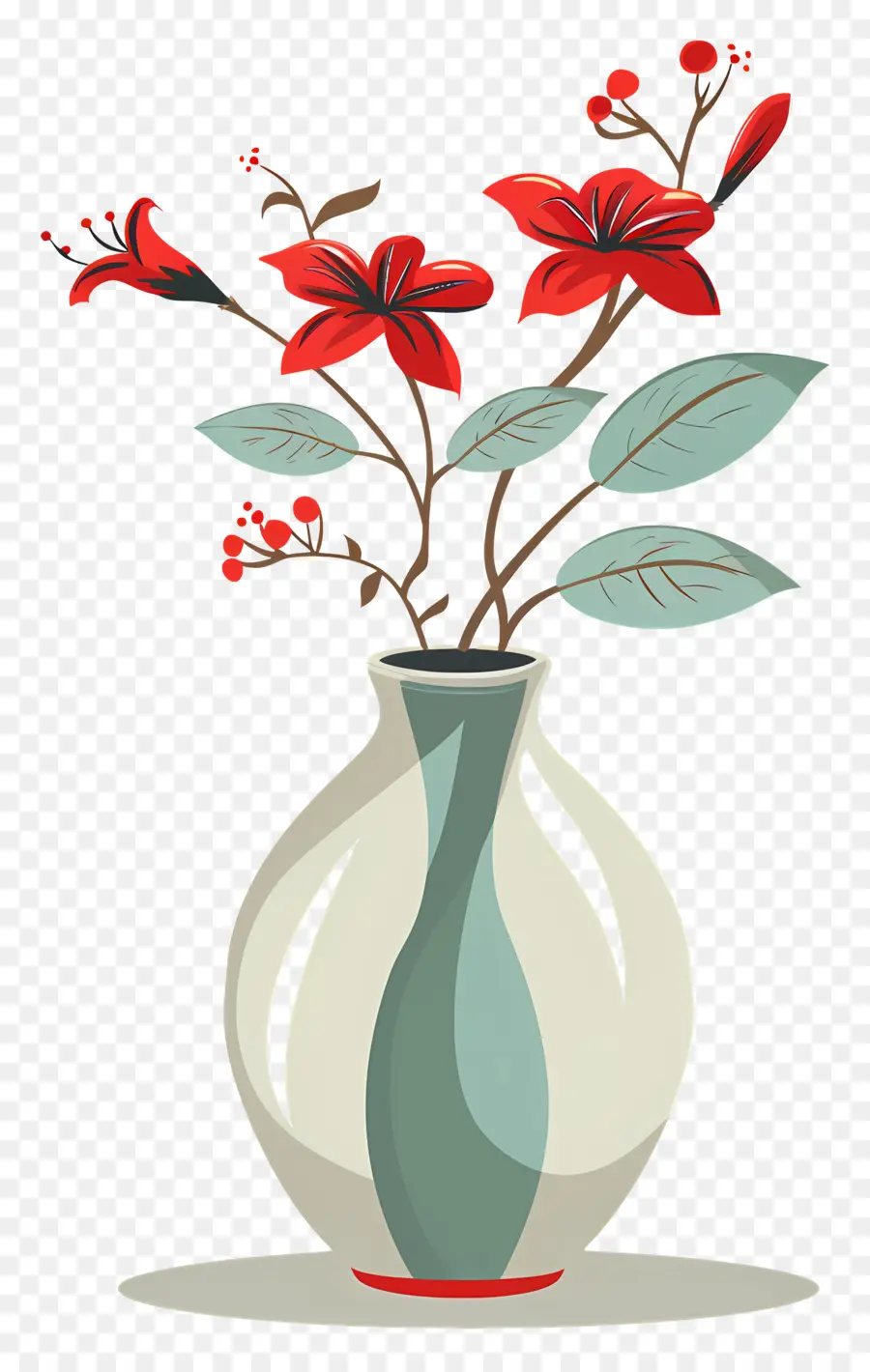 Vase Décoratif，Fleurs Rouges Dans Un Vase PNG