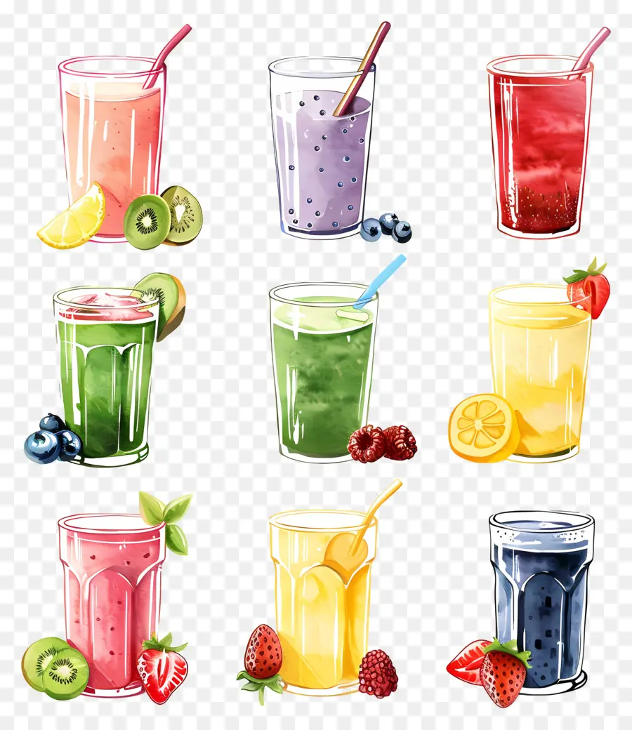 Smoothies，Des Illustrations à L'aquarelle PNG