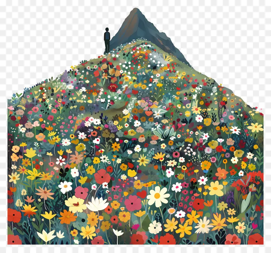 Montagnes，Un Champ De Fleurs PNG