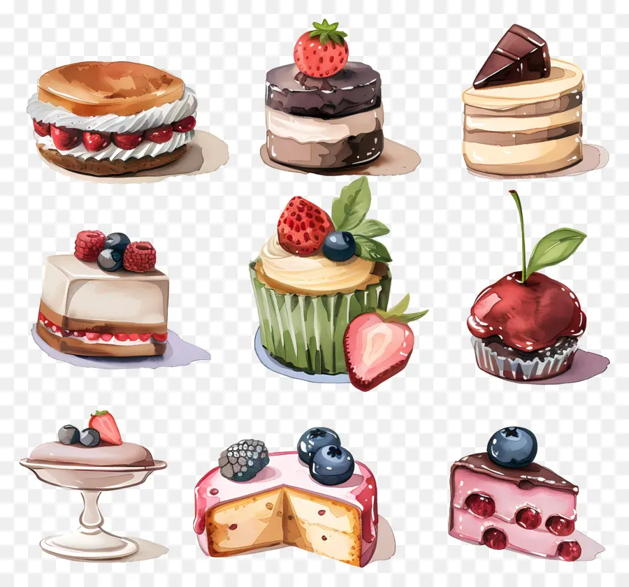 Les Desserts，Des Illustrations à L'aquarelle PNG