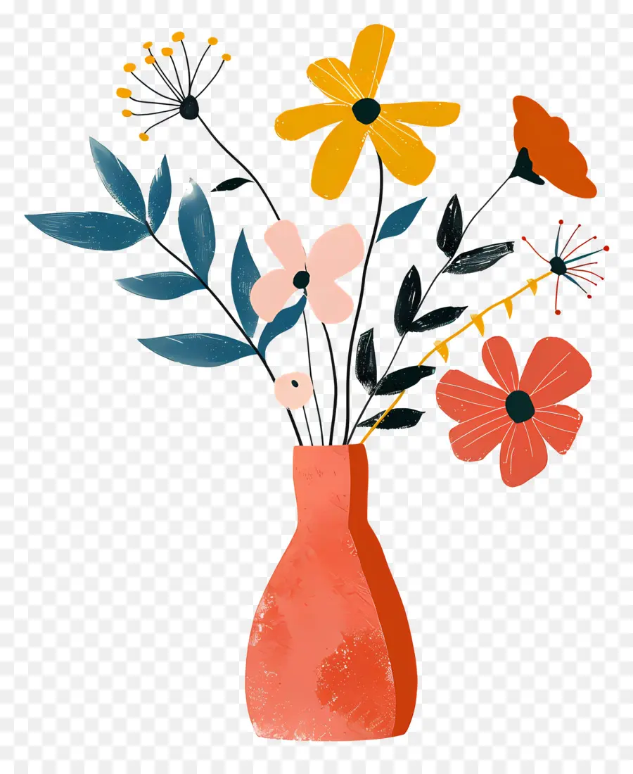 Fleurs Dans Un Vase，Dessin Animé De Fleurs PNG