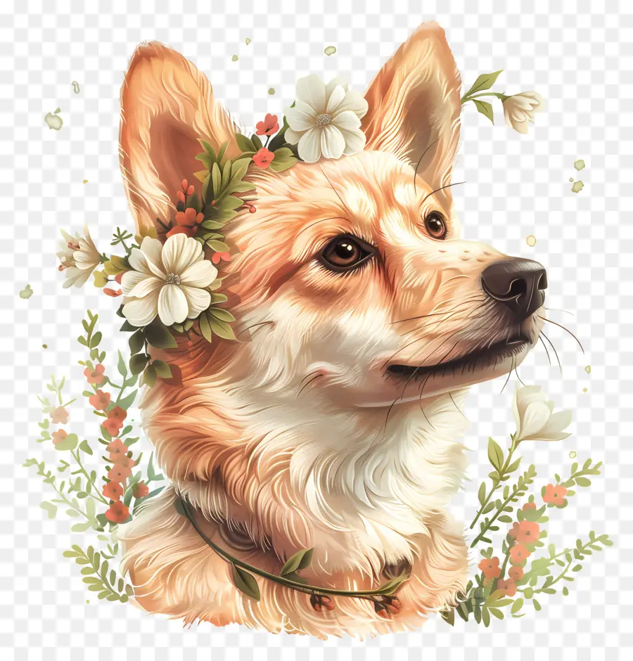 Le Chien Aime La Nature，Chien Portant Une Couronne Florale PNG