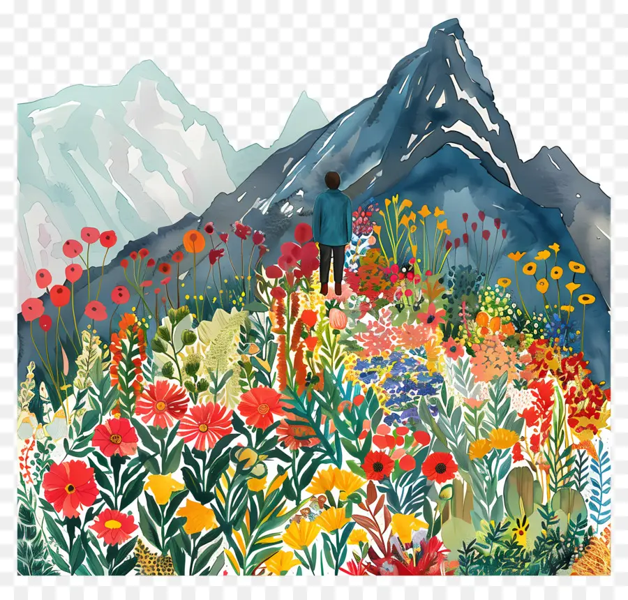 Montagnes，Champ De Fleurs PNG