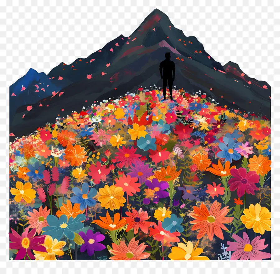 Montagnes，Un Champ De Fleurs PNG