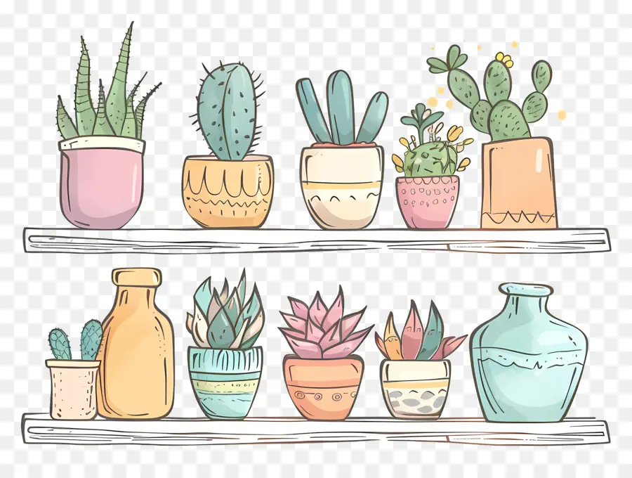 Plantes Sur L'étagère，Les Plantes En Pot PNG