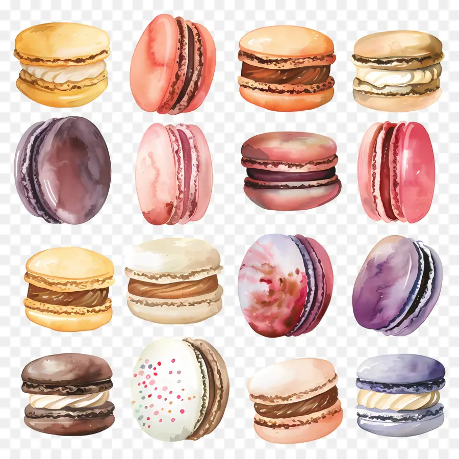 Macarons，Des Illustrations à L'aquarelle PNG