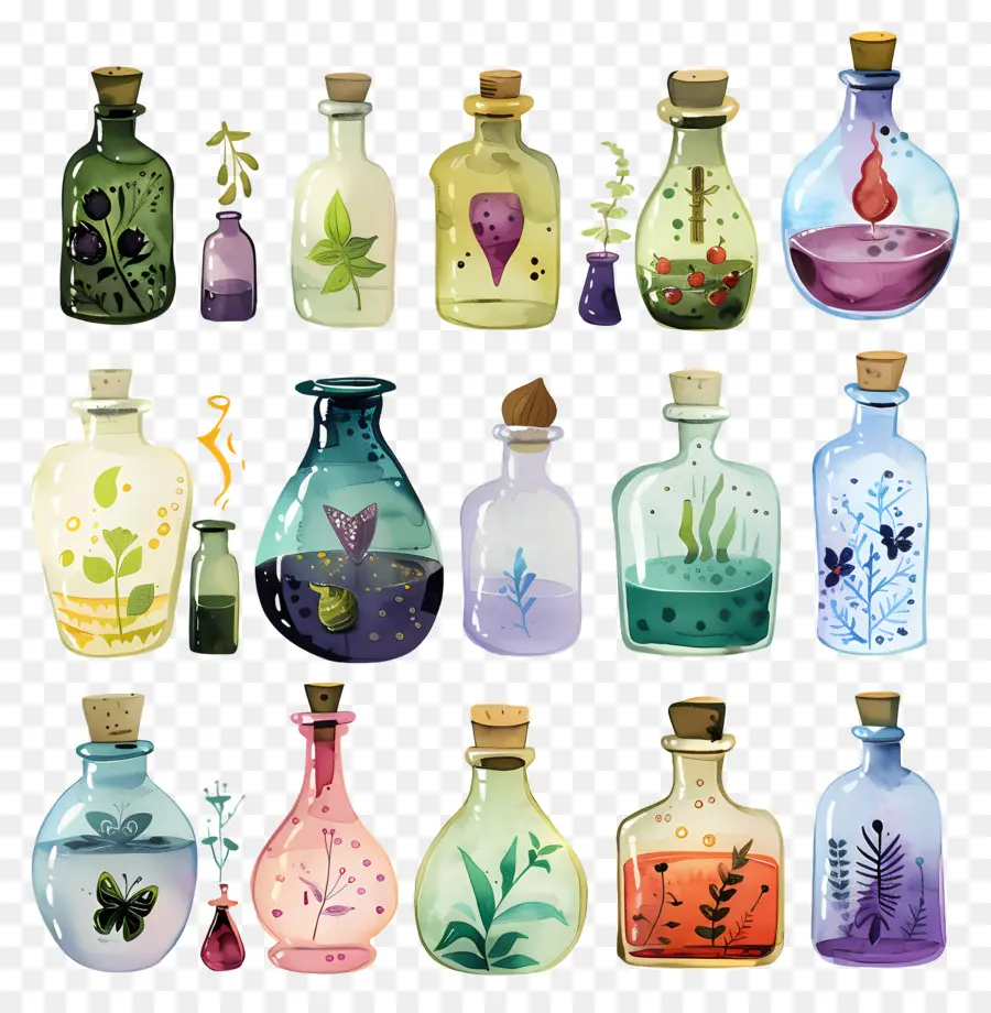 La Potion Magique，Les Bouteilles En Verre PNG