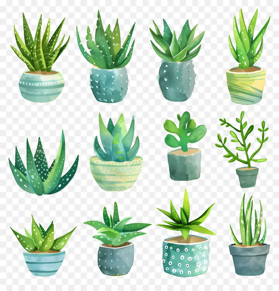 L'aloe Vera，Aquarelle Illustrations Succulentes PNG