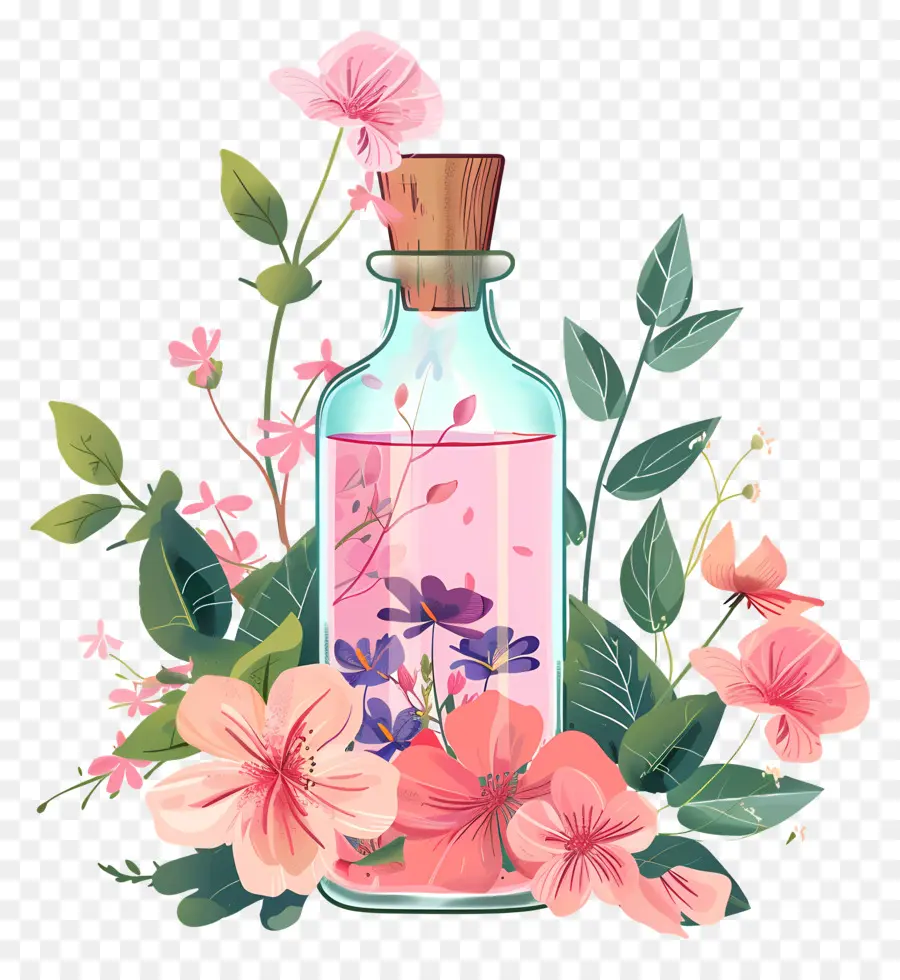 Essences De Fleurs，Bouteille En Verre PNG