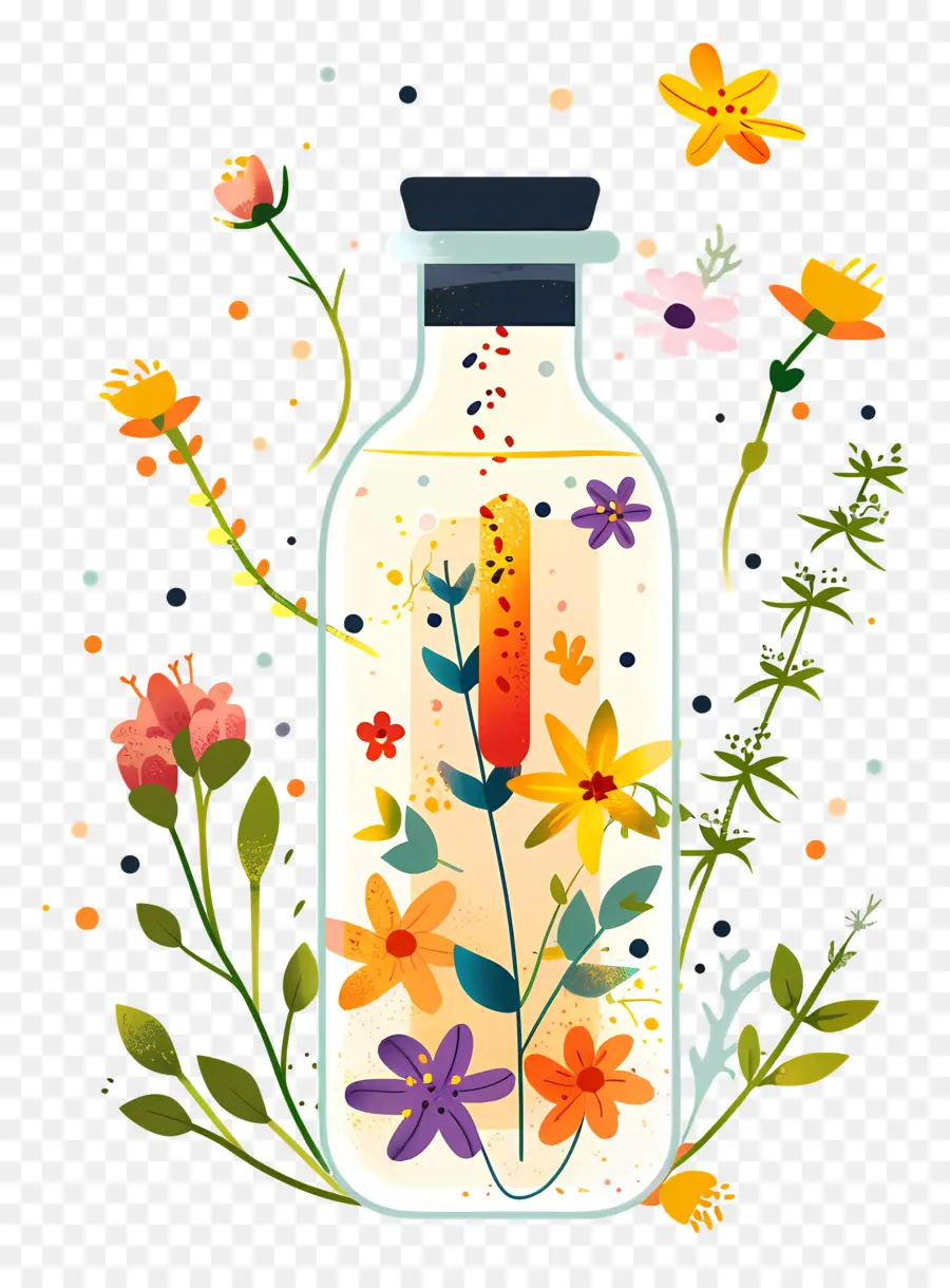 Essences De Fleurs，Bouteille En Verre PNG