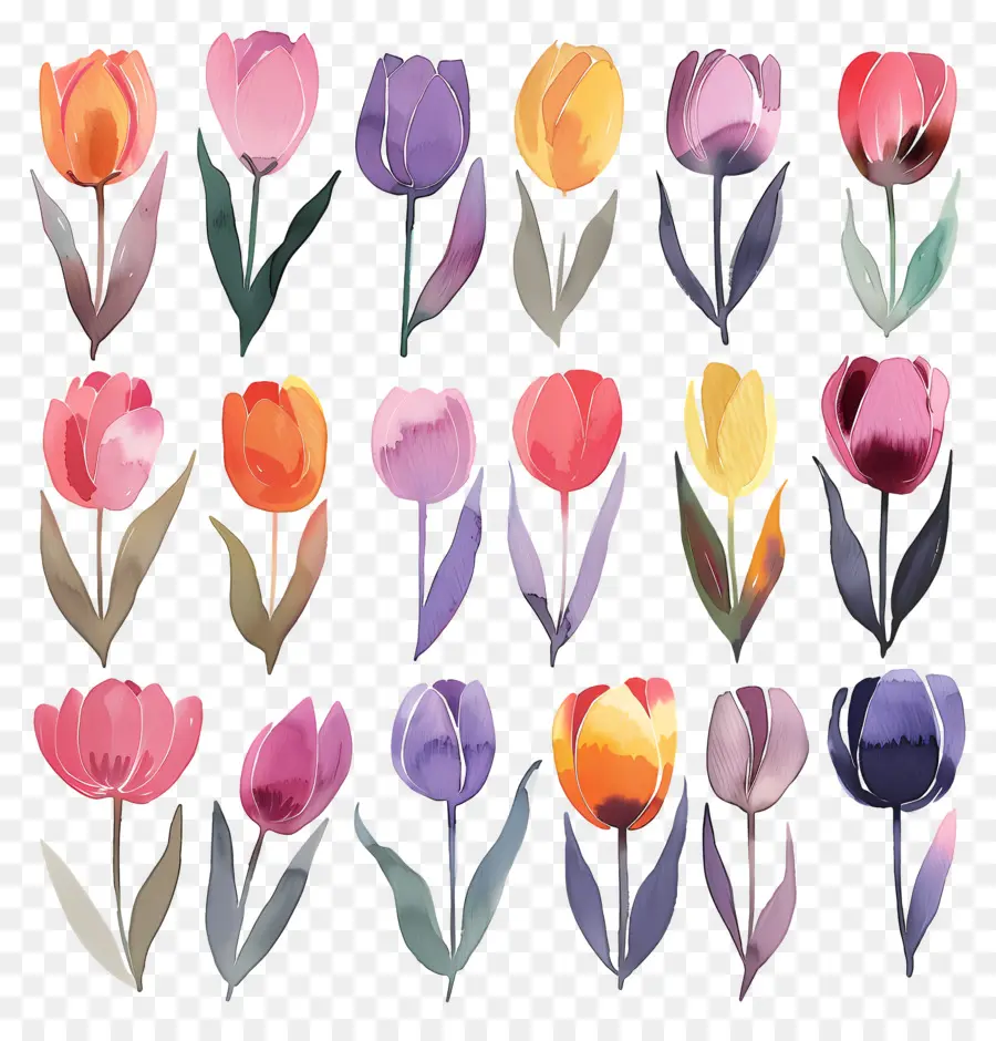 Les Tulipes，Aquarelle Tulipes PNG