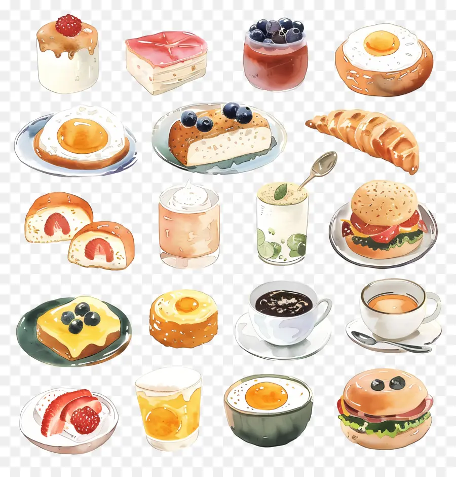 Le Petit Déjeuner，Des Illustrations à L'aquarelle PNG