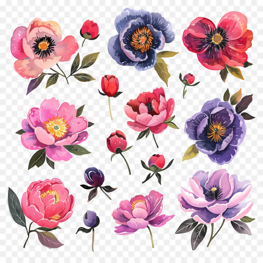 Fleurs De Pivoine，Aquarelle PNG