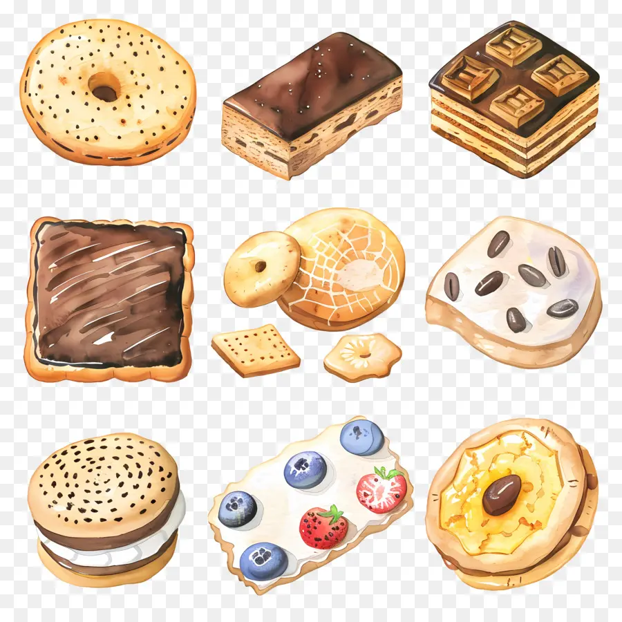 Biscuits，Illustrations Alimentaires Aquarelles PNG