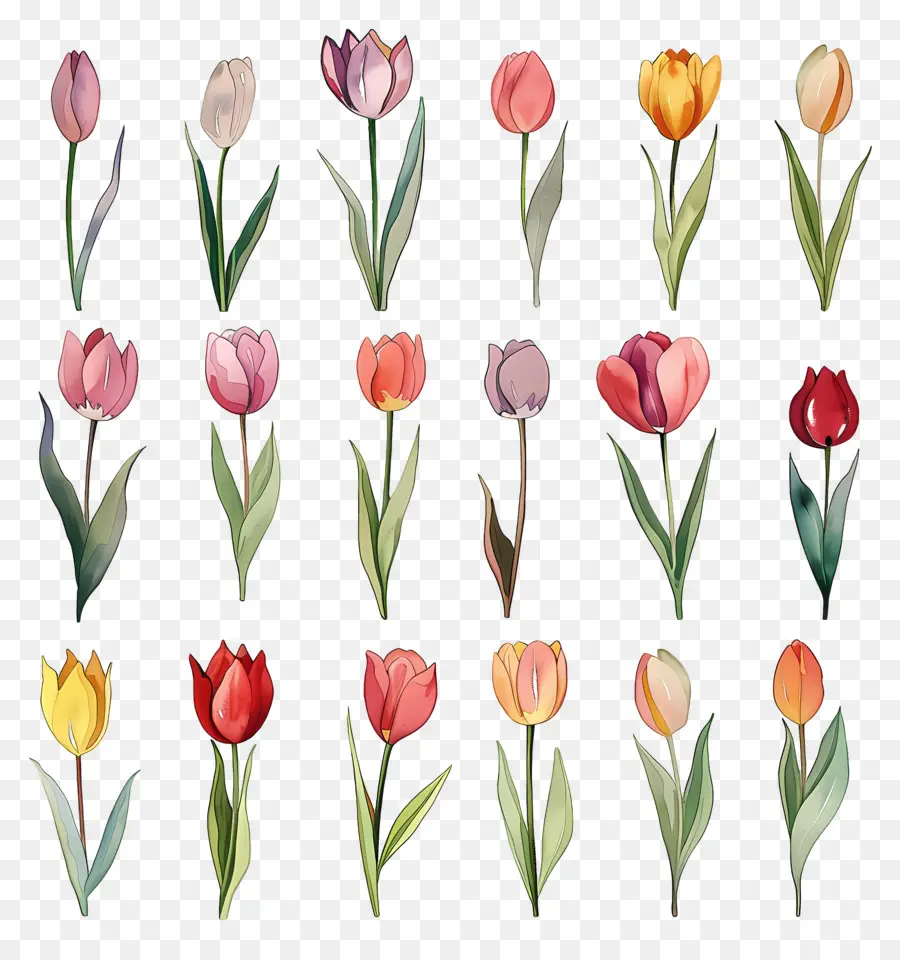 Les Tulipes，Peintures D'aquarelle PNG