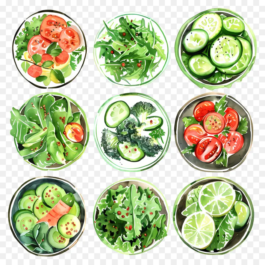 Salades，Illustration Aquarelle PNG