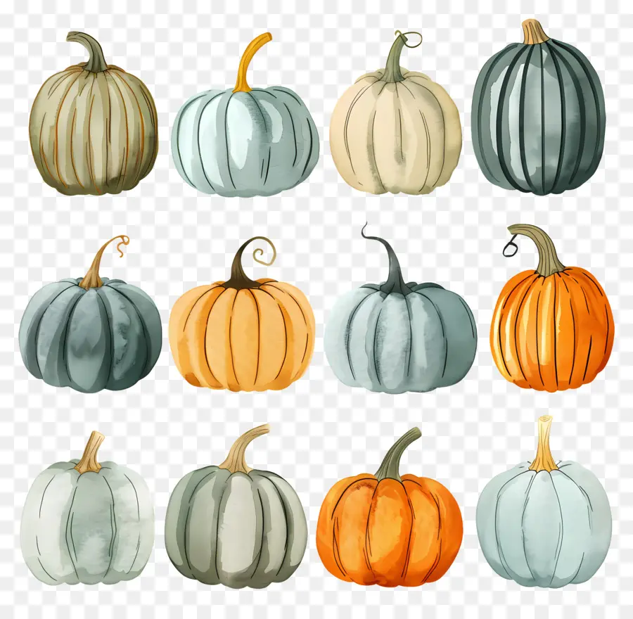 Citrouilles，Pumpkins Aquarelles PNG