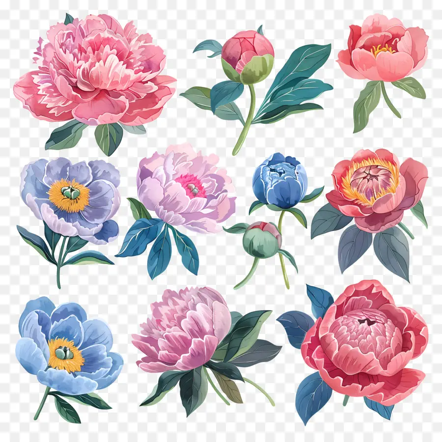 Fleurs De Pivoine，Aquarelle PNG