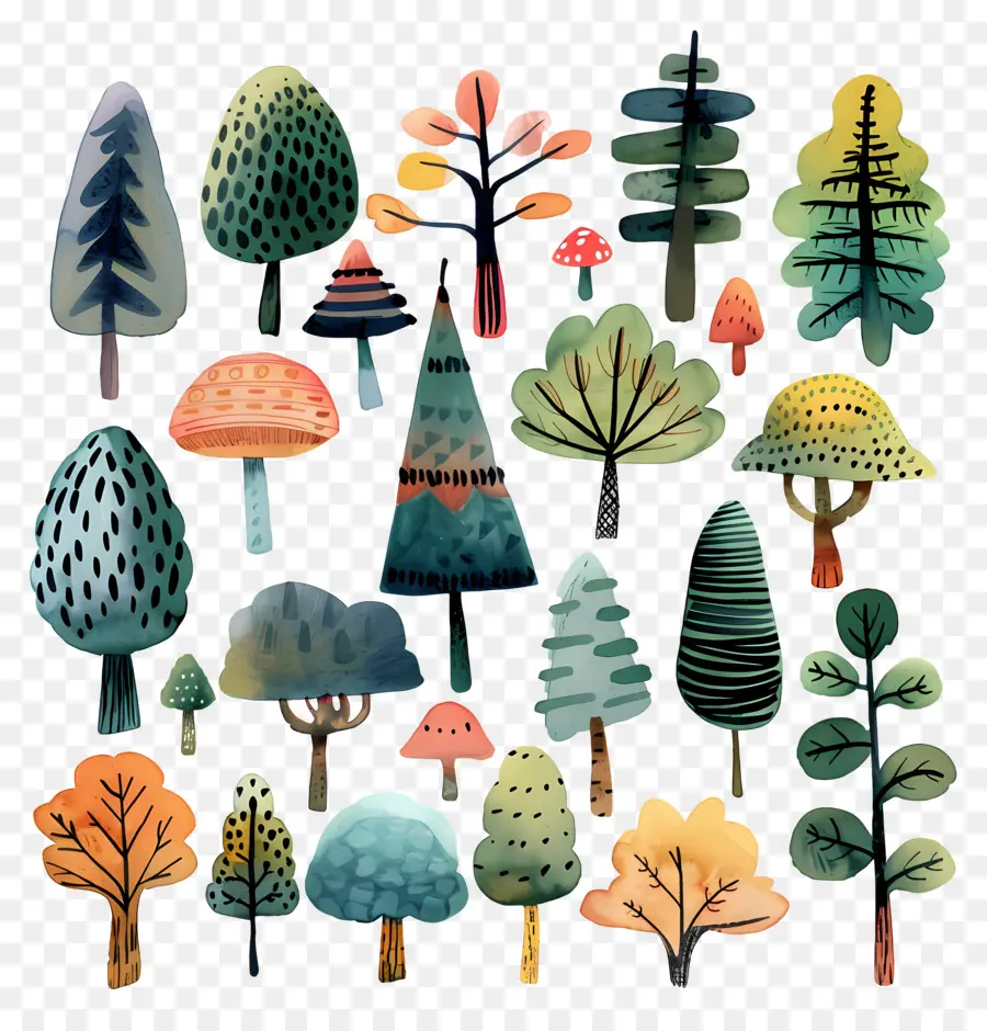 La Forêt，Aquarelle Arbres PNG