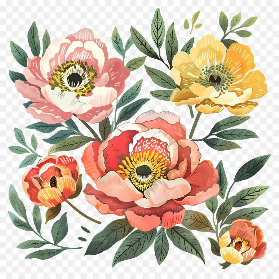 Fleurs De Pivoine，Fleurs Vibrantes PNG