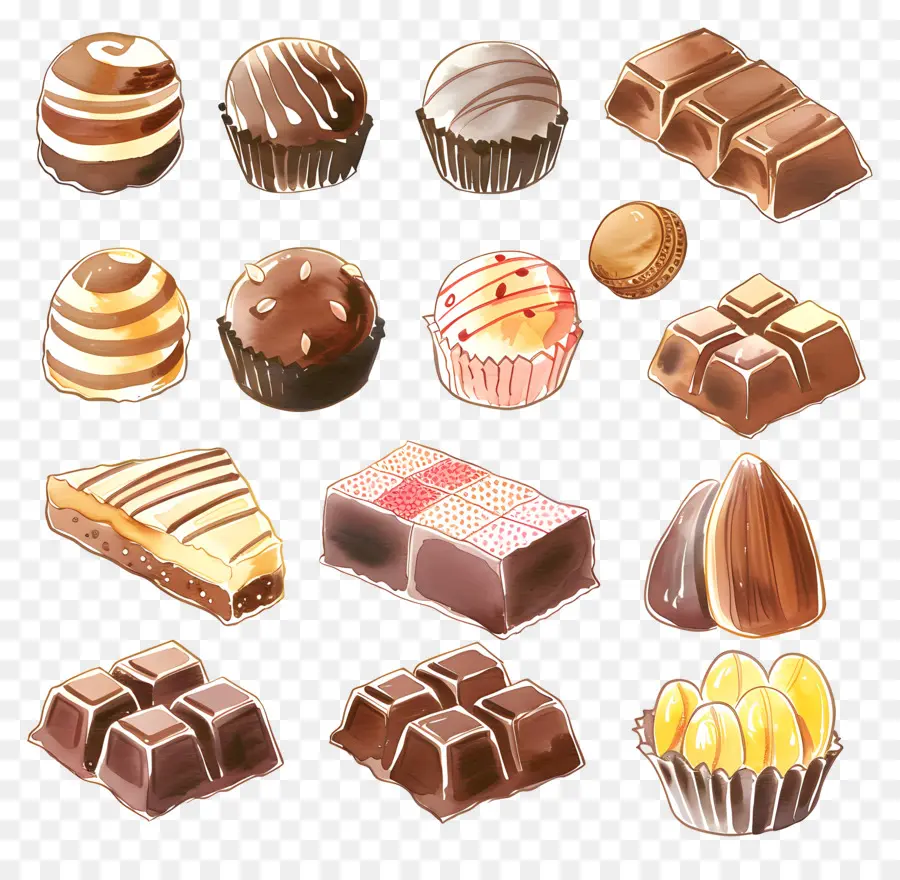 Chocolats，Des Illustrations à L'aquarelle PNG