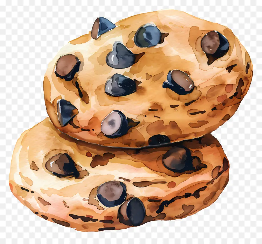 Cookies Aux Pépites De Chocolat，Peinture à L'aquarelle PNG