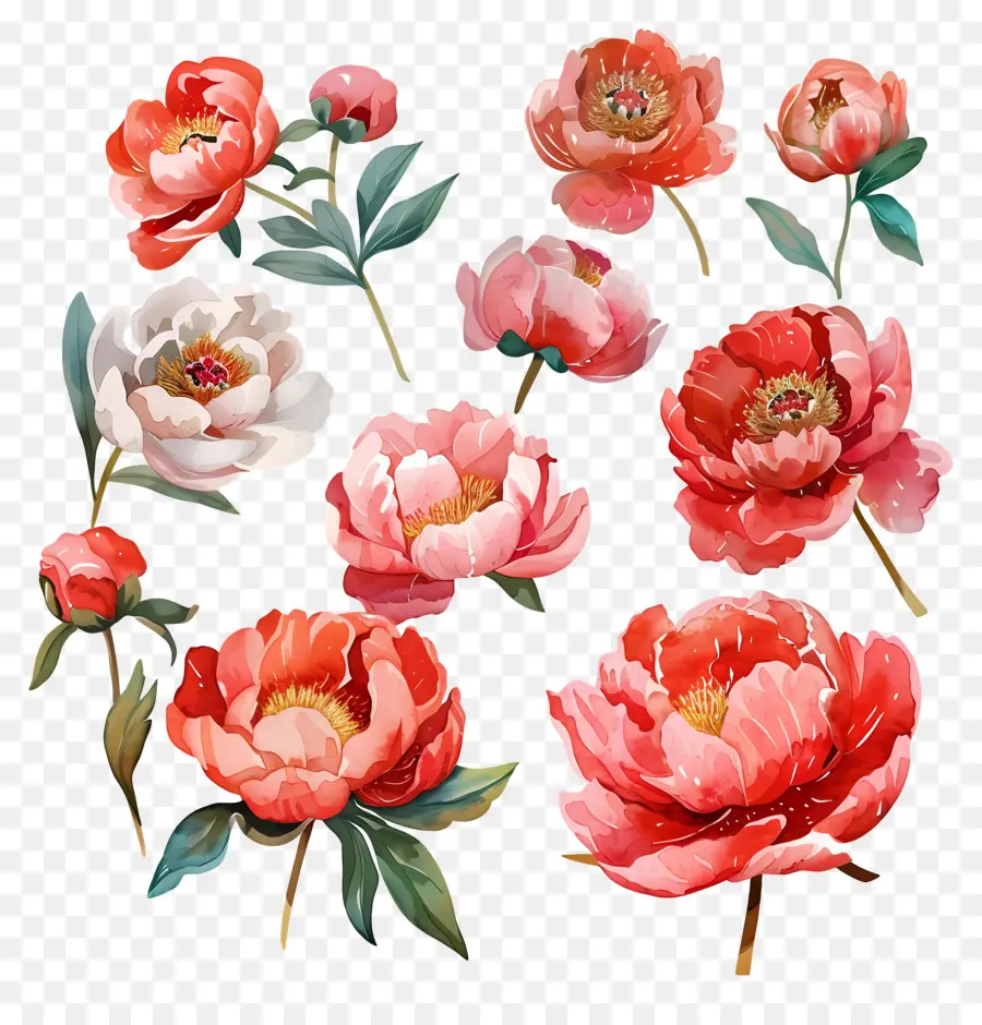 Fleurs De Pivoine，Illustration Aquarelle PNG