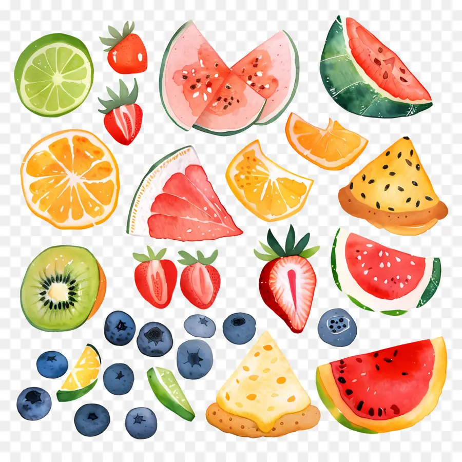 Des Collations，Illustrations De Fruits Aquarelles PNG