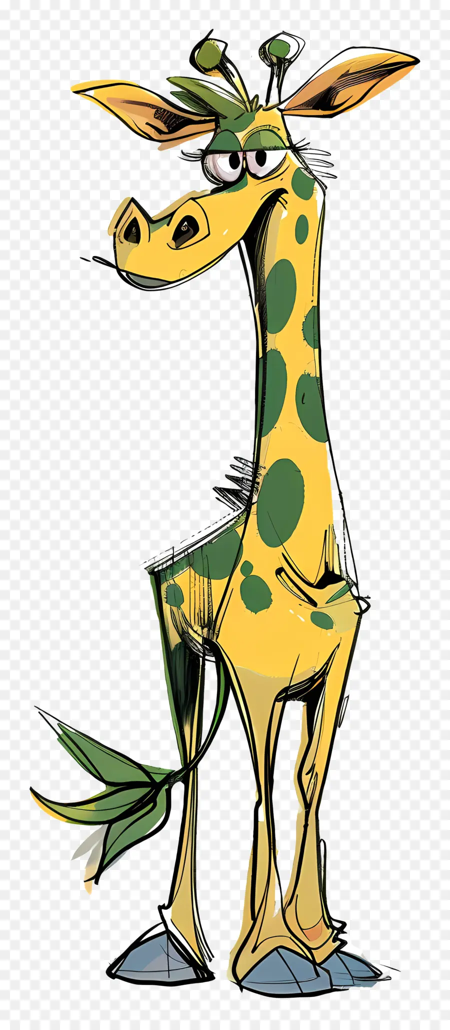 Dessin Animé Girafe，Taches Vertes Et Blanches PNG