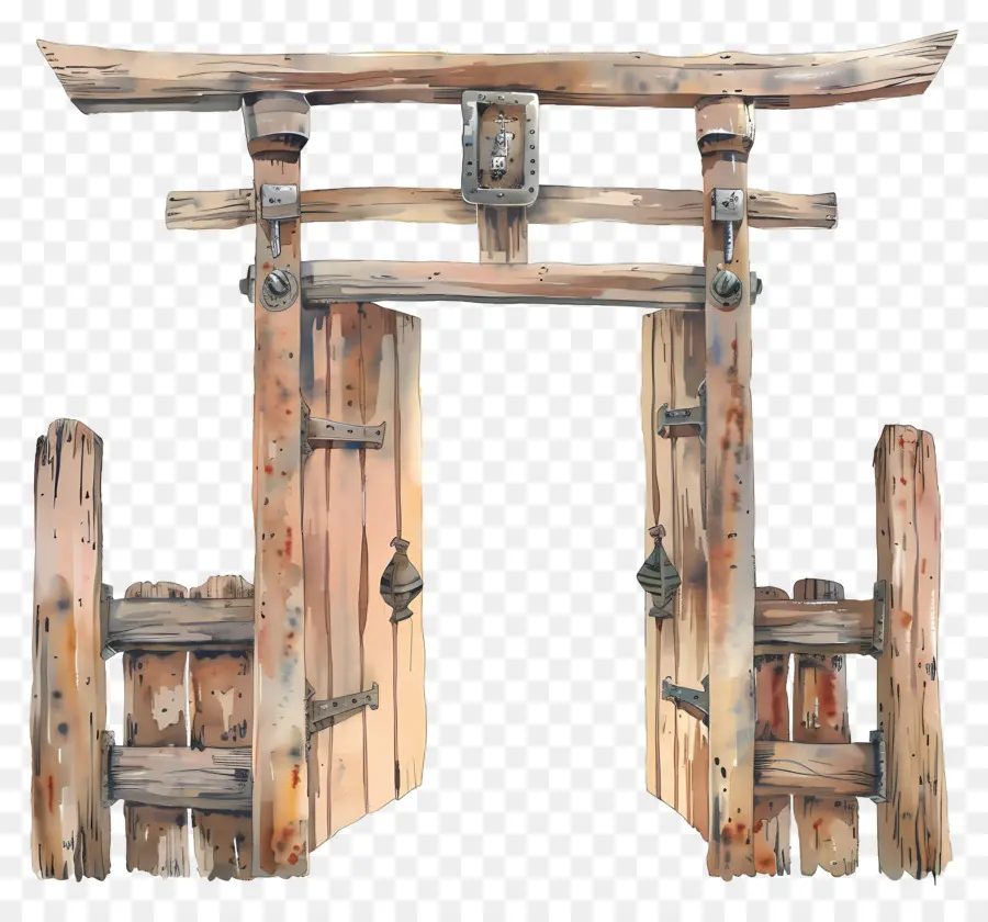 Clôture En Bois，Porte En Bois PNG