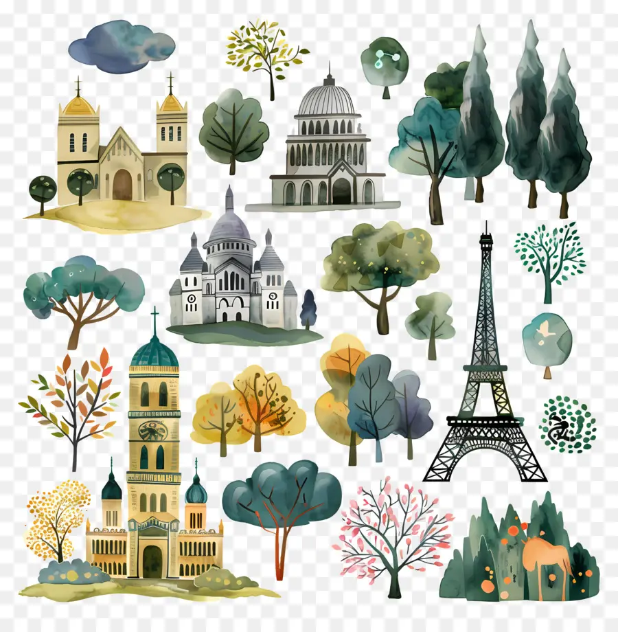 Paris，Points De Repère Et Arbres PNG