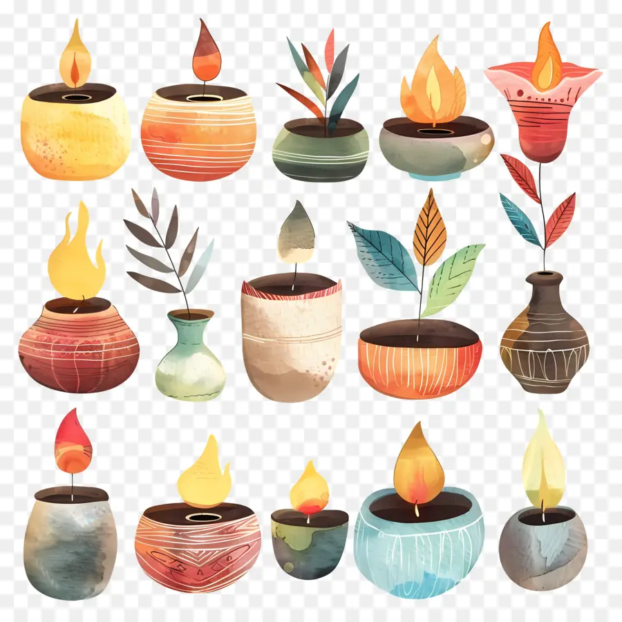 Diya，Peintures D'aquarelle PNG