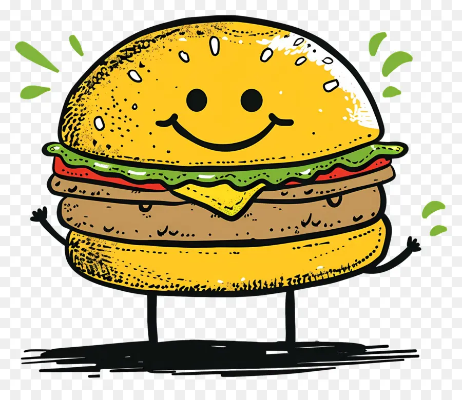 Dessin Animé Hamburger，Happy Hamburger PNG