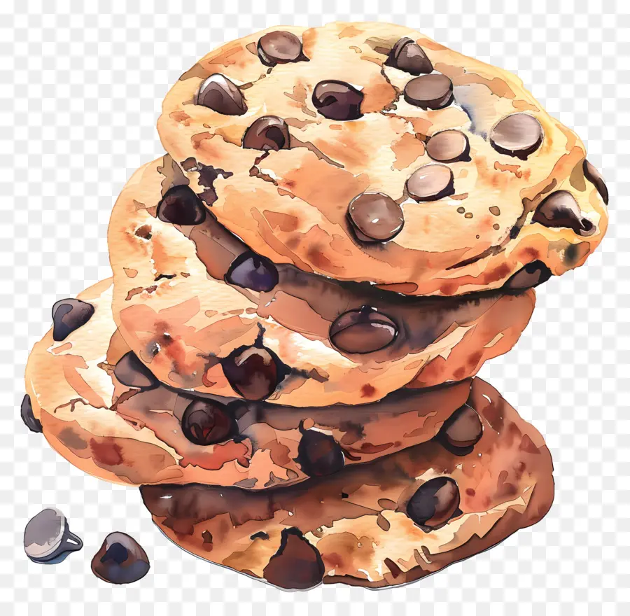 Cookies Aux Pépites De Chocolat，Peinture à L'aquarelle PNG