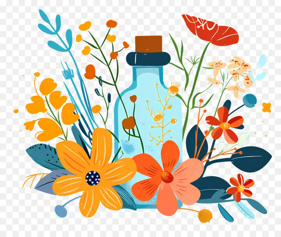 Essences De Fleurs，Bouteille De Fleurs PNG