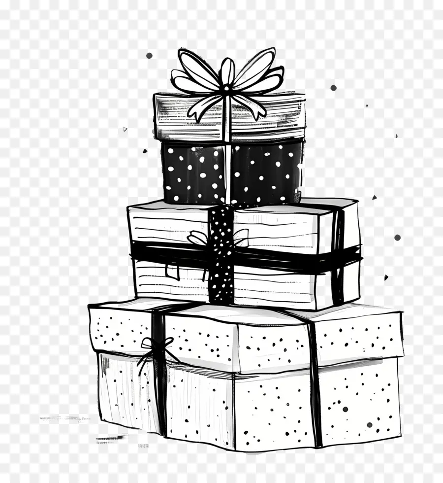 Pile De Cadeaux，Dessin Noir Et Blanc PNG