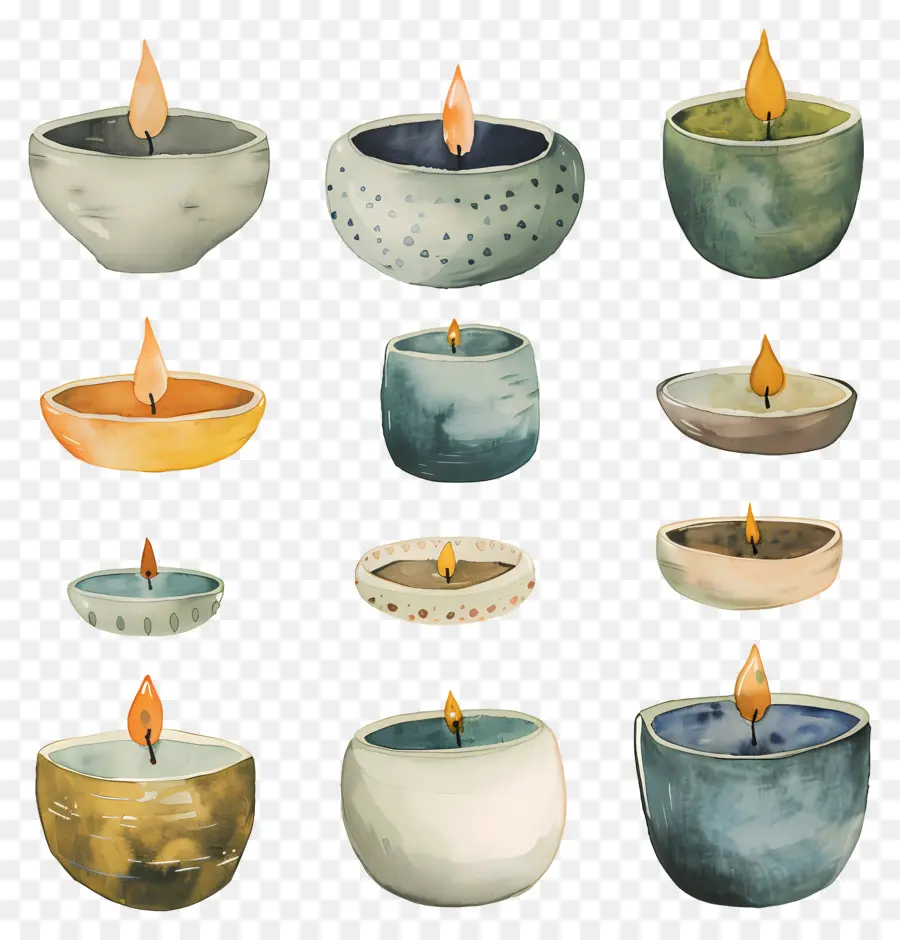 Diya，Bougies Colorées PNG