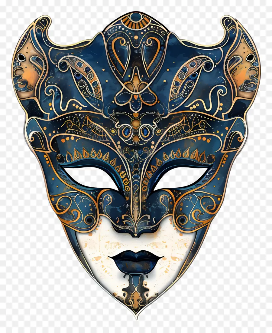 Masque De Venise，Masque Bleu Et Or PNG